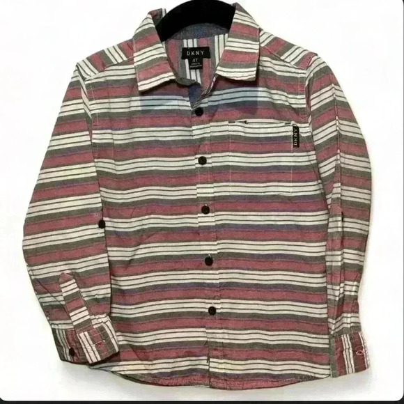DKNY - Red/Blue/White striped button down-Boys 4T - Picture 1 of 4